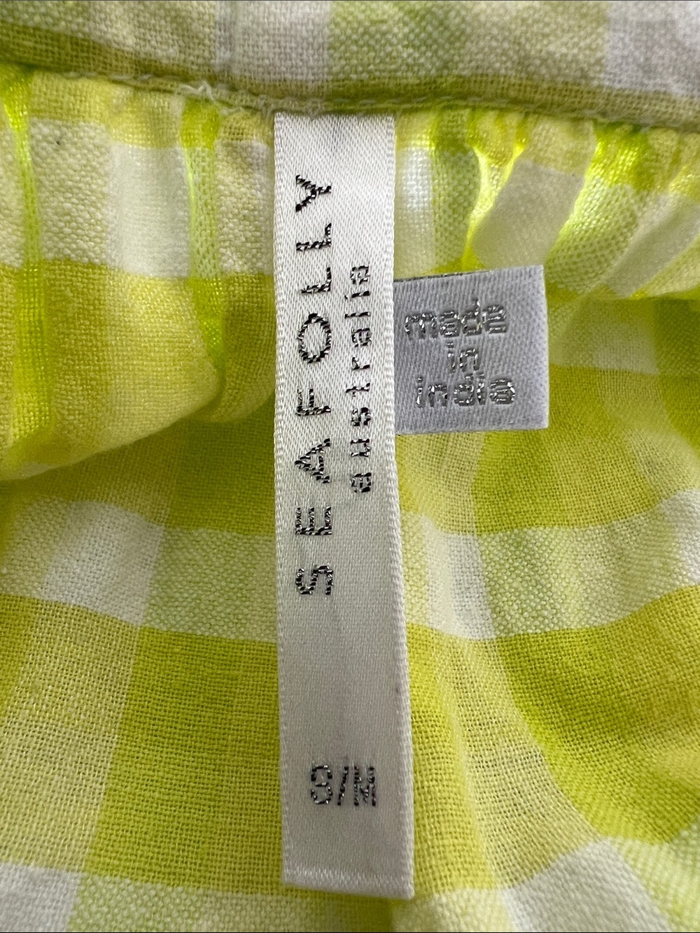 Seafolly Lime Green Gingham Swim Cover Up Dress S/M Boho Beach 100% Cotton - Picture 10 of 14